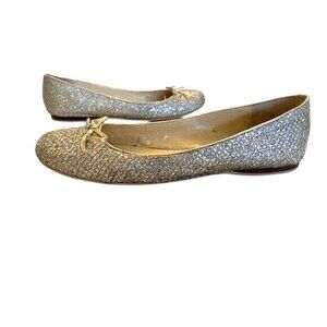 Enzo Angiolini Women 9.5M Gold & Silver Glitter Fairy Ballet Flats W/ Bow Detail